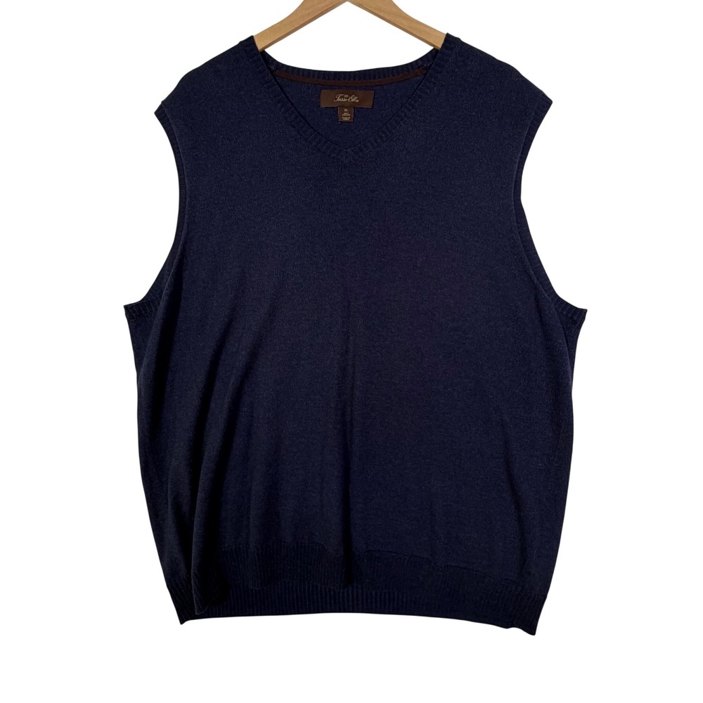 Tasso Elba Mens Size XL Navy Sweater Vest Cotton Preppy Golf Classic - Picture 2 of 8
